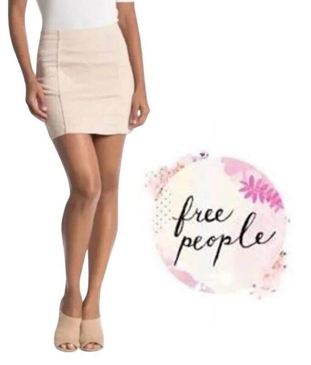Free People Femme Minimalist Mini Skirt Women's Size 12 Back Zip Stone Denim NWT